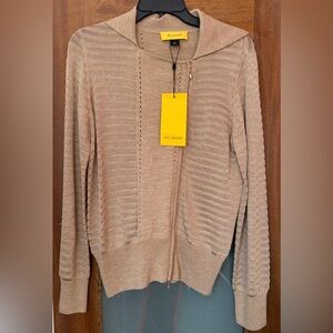 St. John Women’s Neutral Dark Camel Wool Blend Zip Up Cardigan NWT Small